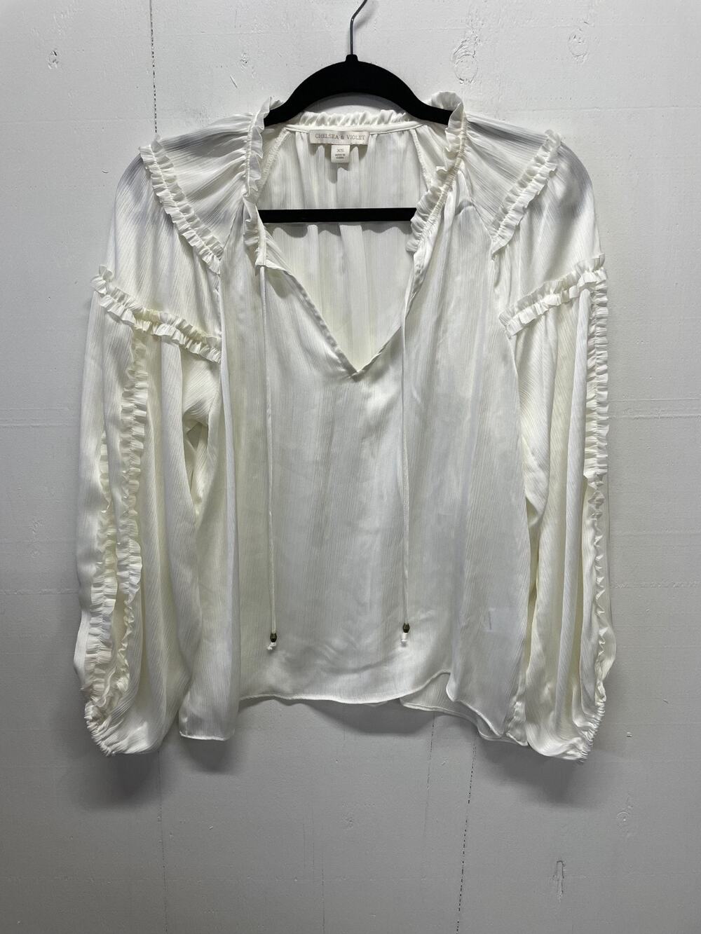 Chelsea & Violet Women's Blouse Size XS Balloon Sleeves Ivory Frilly See Through